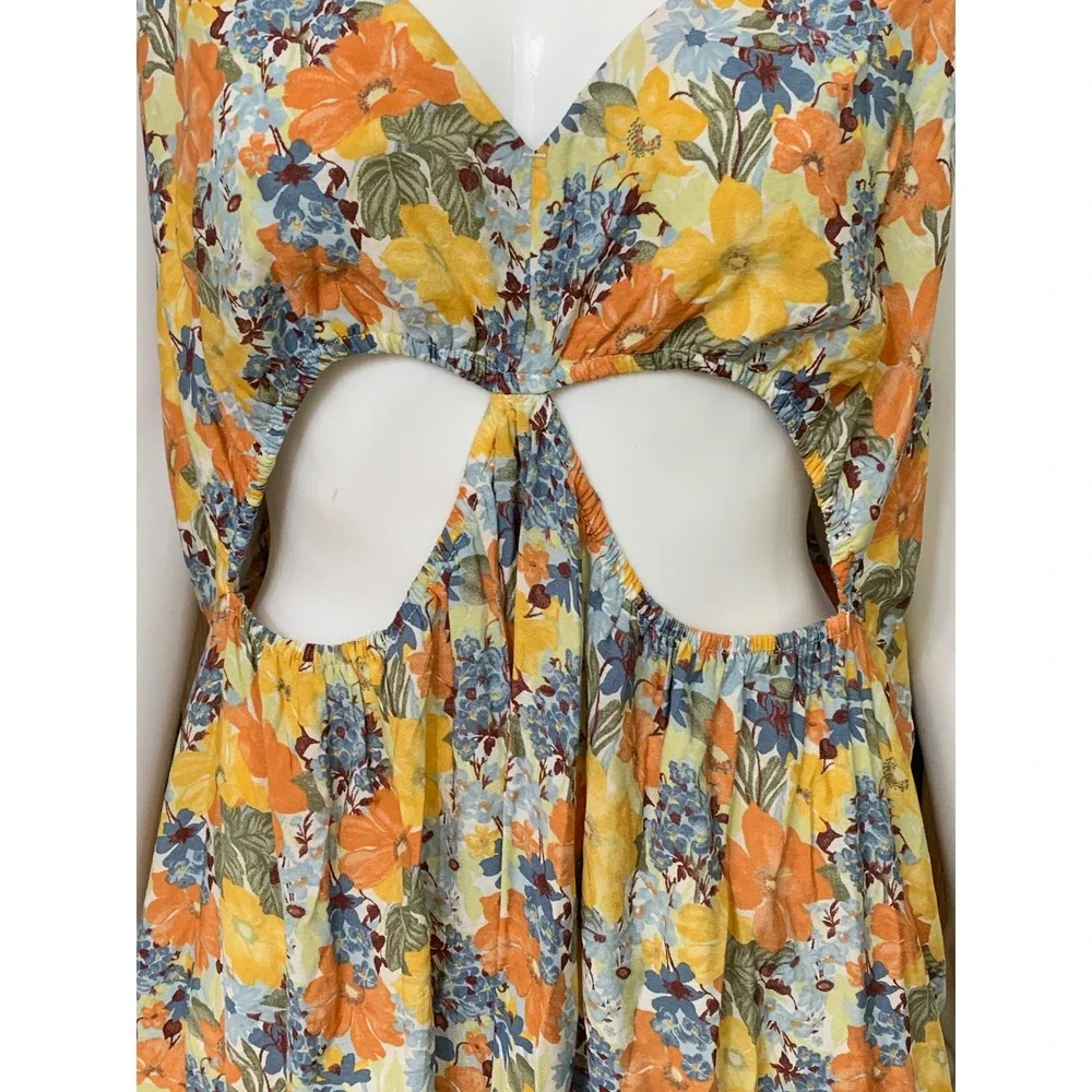 Abercrombie & Fitch Floral Cut-Out Maxi Dress XXL Orange Yellow Blue Tiered